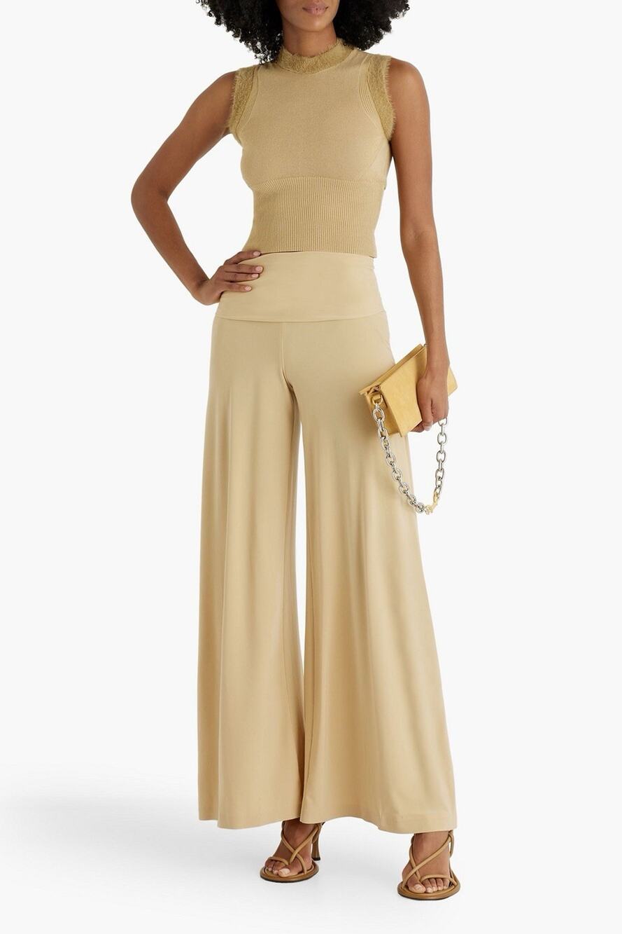 NORMA KAMALI Roll Down Wide Leg Flared Pants Leggings - Sand / Tan - S/32 Flaw